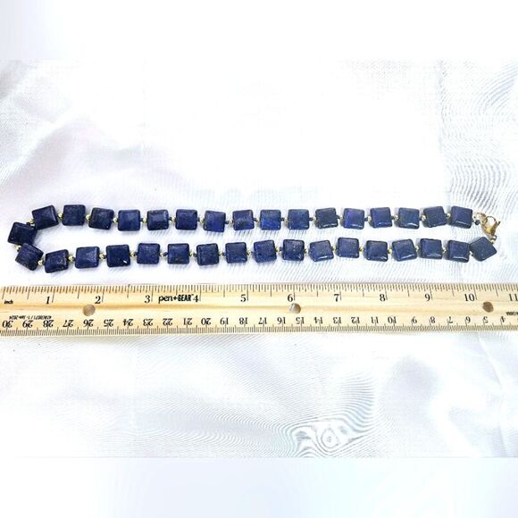Natural Deep Blue Lapis Lazuli 12mm Flat Square Single Strand Necklace 14 Ct. Go - Picture 9 of 13